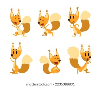 Cute Squirrel Character with Bushy Tail and Friendly Snout Engaged in Different Activity Vector Set