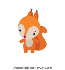 Cute squirrel character icon for kids baby print design. Kawaii style. Woodland theme. Adorable sweet animal. Symbol, logo vector illustration.