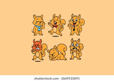Cute squirrel characters expressing different emotions
