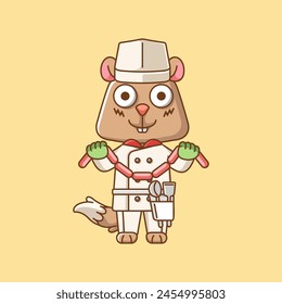 Cute squirrel chef cook serve food animal chibi character mascot icon flat line art style illustration concept cartoon set