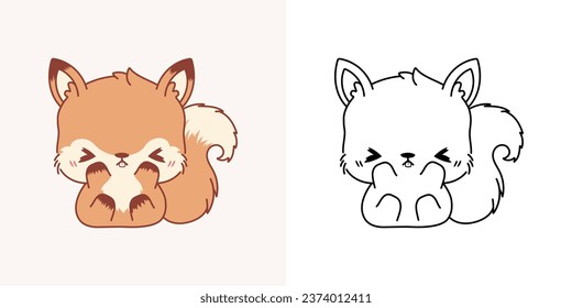 Cute Squirrel Clipart Illustration and Black and White. Kawaii Clip Art Squirrel. Isolated Vector Illustration of a Kawaii Forest Animal for Prints for Clothes, Stickers, Baby Shower, Coloring Pages. 
