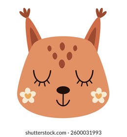 Cute squirrel clipart. Retro squirrel face, groovy animal character. Hand drawn vector illustration in flat style	