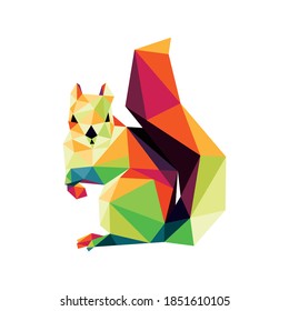 Cute Squirrel in colorful Polygonal low poly. 