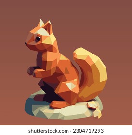 Cute Squirrel in colorful Polygonal low poly. Geometric art, colorful abstract animal