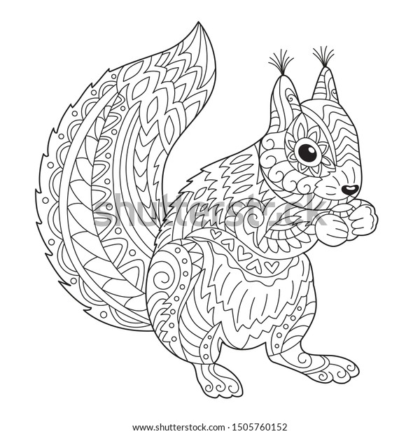 Download Cute Squirrel Coloring Page Adult Children Stock Vector Royalty Free 1505760152