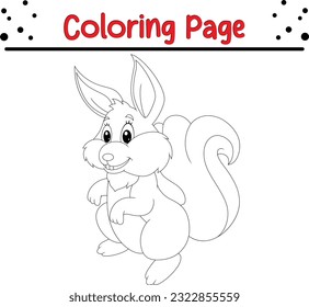 Página de coloreado de ardilla para niños. Una ardilla de caricatura fina aislada en un libro de fondo blanco.