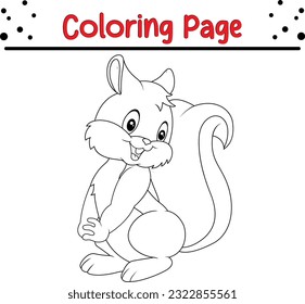 Página de coloreado de ardilla para niños. Una ardilla de caricatura fina aislada en un libro de fondo blanco.