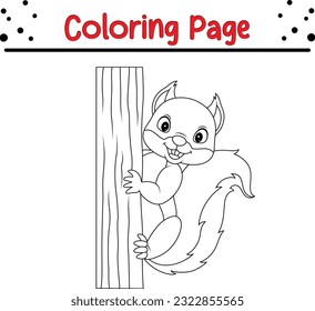 Cute Squirrel coloring page for children. Cute Cartoon Squirrel Isolated on a White Background Coloring book.