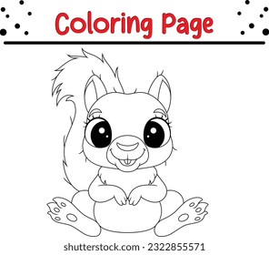 Página de coloreado de ardilla para niños. Una ardilla de caricatura fina aislada en un libro de fondo blanco.