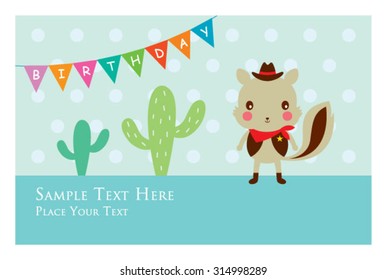 cute squirrel cowboy birthday greeting card