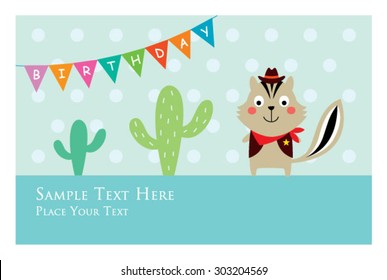 cute squirrel cowboy birthday message card