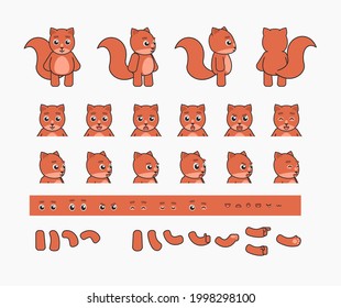 Cute squirrel creation kit. Create your own pose, action, animation. Modern vector illustration