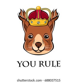 Cute squirrel crown face. Royal animal. vector illustration isolated on white background