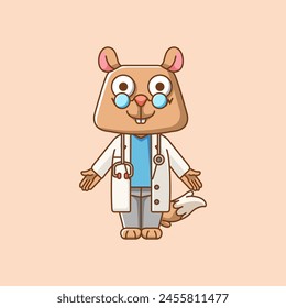 Cute squirrel doctor medical personnel chibi character mascot icon flat line art style illustration concept cartoon set