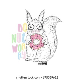 cute squirrel with donut, animal illustration