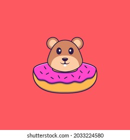 Cute squirrel with a donut on his neck. Animal cartoon concept isolated. Can used for t-shirt, greeting card, invitation card or mascot.