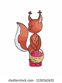 Cute squirrel in doodle style isolated on a white background. Childhood vector illustration.
