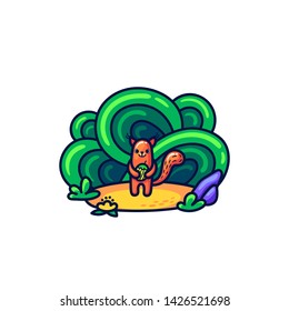 Cute squirrel in doodle style. May be used as sticker, coloring, badge, print or in another project. Vector illustration.