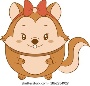 cute squirrel drawing with red bow