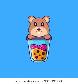 Cute squirrel Drinking Boba milk tea. Animal cartoon concept isolated. Can used for t-shirt, greeting card, invitation card or mascot.