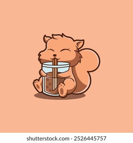 cute squirrel drinking boba-cute illustration