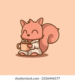 cute squirrel drinking coffee -cute illustration