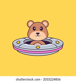 Cute squirrel Driving Spaceship Ufo. Animal cartoon concept isolated. Can used for t-shirt, greeting card, invitation card or mascot.