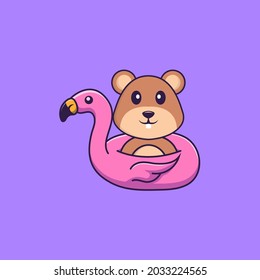 Cute squirrel With flamingo buoy. Animal cartoon concept isolated. Can used for t-shirt, greeting card, invitation card or mascot.