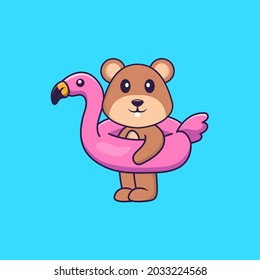 Cute squirrel With flamingo buoy. Animal cartoon concept isolated. Can used for t-shirt, greeting card, invitation card or mascot.