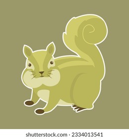 Cute  squirrel. Flat Cartoon vector character isolated on a dark background with White border , sticker style pastel color