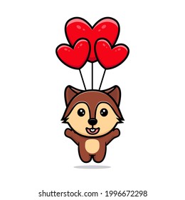 Cute squirrel floating with balloon mascot character. Animal icon illustration