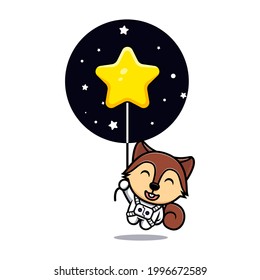 Cute squirrel floating with star mascot character. Animal icon illustration