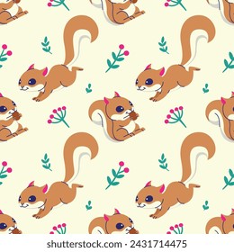 CUTE SQUIRREL WITH FLORAL SEAMLESS PATTERN