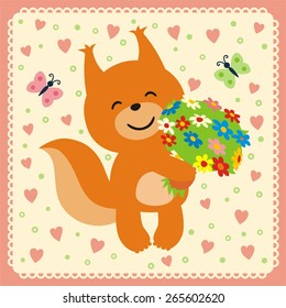 Cute squirrel with flowers