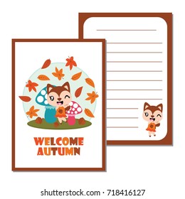 Cute squirrel girl is happy in autumn season vector cartoon illustration for kid paper card design, planner paper and stationery paper