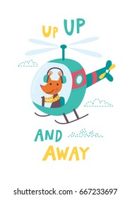 Cute squirrel is going by helicopter. Vector illustration on a white background. 