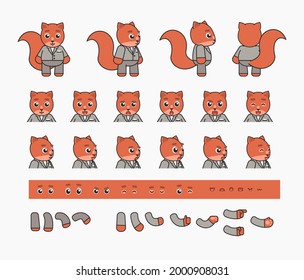 Cute squirrel in grey suit creation bundle. Create your own pose, action, animation. Vector illustration