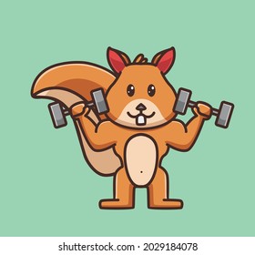 Cute squirrel gym lifting dumbbell, cartoon animal sports concept Isolated illustration. Flat Style suitable for Sticker Icon Design Premium Logo vector. Mascot character
