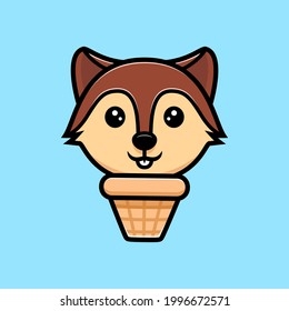 Cute squirrel head ice cream  mascot character. Animal icon illustration