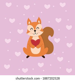 ardilla linda con corazón y rosa