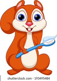 Cute squirrel with his toothbrush