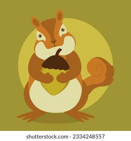 Cute Squirrel hold acorn vector illustration,chipmunk simple cartoon style,can be use for children book, sticker,element etc