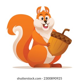Cute squirrel holding acorn cartoon illustration