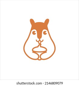 Cute squirrel holding acorn graphic illustration. Simple playful squirrel logo design. 