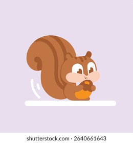 Cute Squirrel Holding Acorn, Jumping on White Ledge