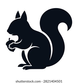 Cute squirrel holding an acorn silhouette icon with squirrel wildlife silhouette illustration