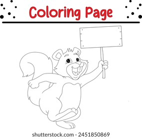 Nettes Eichhörnchen, das ein leeres Schild hält. Malbuch für Kinder
