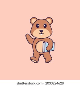 Cute squirrel holding a book. Animal cartoon concept isolated. Can used for t-shirt, greeting card, invitation card or mascot.