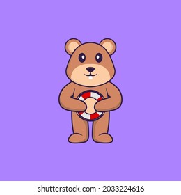 Cute squirrel holding a buoy. Animal cartoon concept isolated. Can used for t-shirt, greeting card, invitation card or mascot.