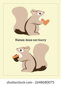 Cute Squirrel Holding Heart and Acorn with Nature Quote